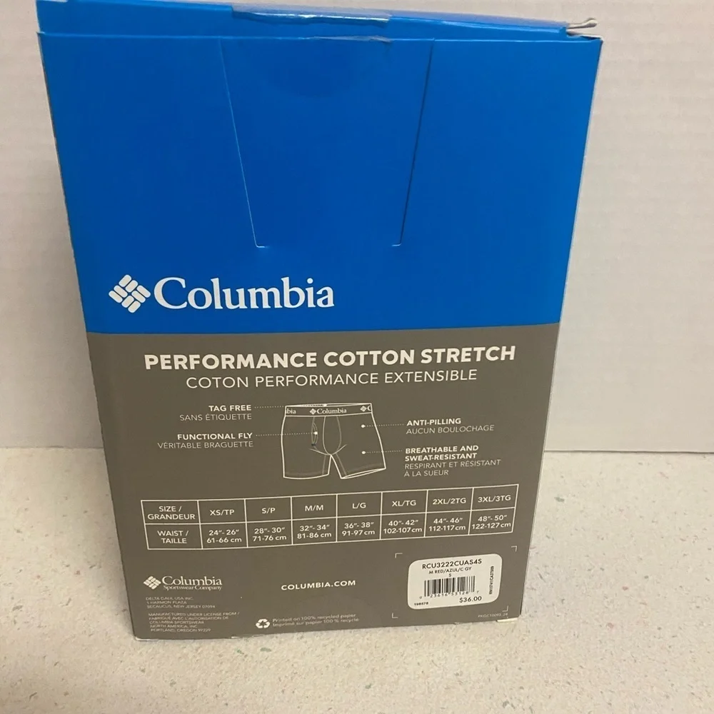 Columbia Performance Cotton Stretch Boxer Briefs - Gray, Red, Blue
